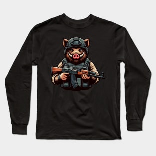 Tactical Wild Boar Adventure Tee: Unleash the Beast Within Long Sleeve T-Shirt